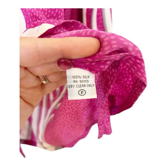 Bob Mackie Mandarin Collar Silk Butterly Button Down Blouse Pink Sz S - Picture 4 of 5